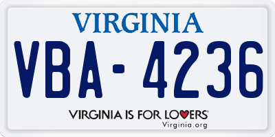 VA license plate VBA4236