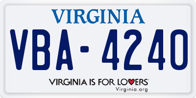 VA license plate VBA4240