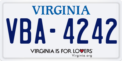 VA license plate VBA4242