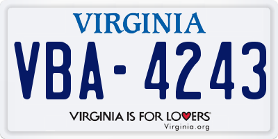 VA license plate VBA4243