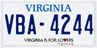 VA license plate VBA4244
