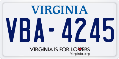 VA license plate VBA4245