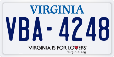 VA license plate VBA4248