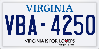 VA license plate VBA4250