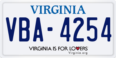 VA license plate VBA4254
