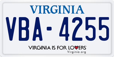 VA license plate VBA4255