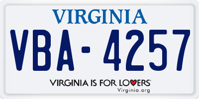 VA license plate VBA4257