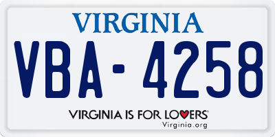 VA license plate VBA4258