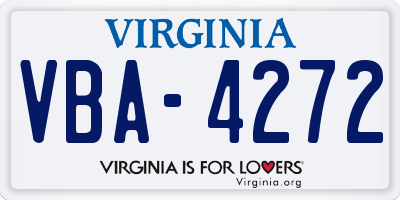 VA license plate VBA4272
