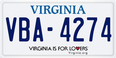 VA license plate VBA4274