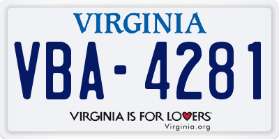 VA license plate VBA4281