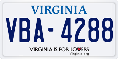 VA license plate VBA4288