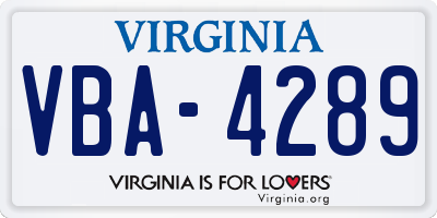 VA license plate VBA4289