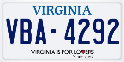 VA license plate VBA4292