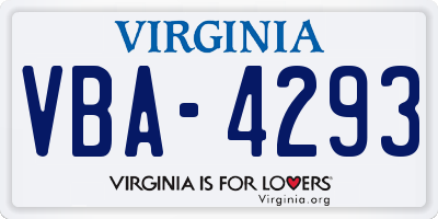 VA license plate VBA4293