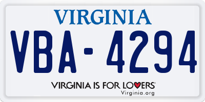 VA license plate VBA4294