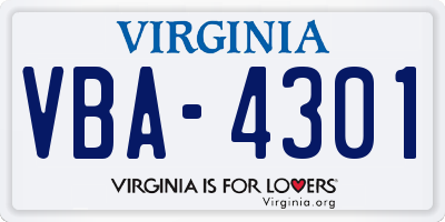 VA license plate VBA4301