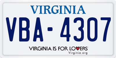 VA license plate VBA4307
