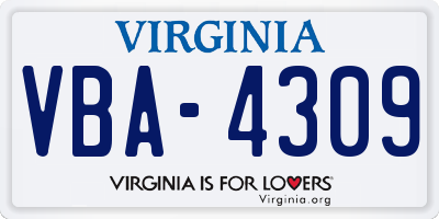 VA license plate VBA4309