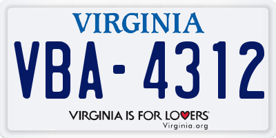 VA license plate VBA4312
