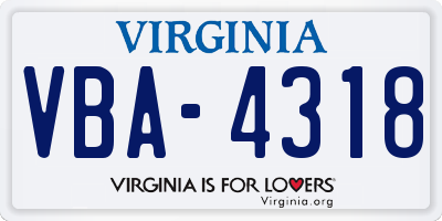 VA license plate VBA4318