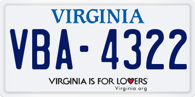 VA license plate VBA4322