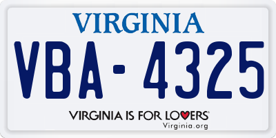 VA license plate VBA4325