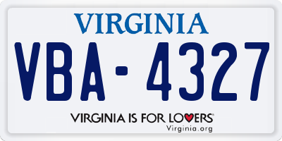 VA license plate VBA4327