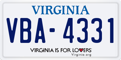 VA license plate VBA4331