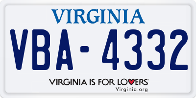 VA license plate VBA4332