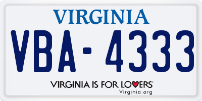 VA license plate VBA4333