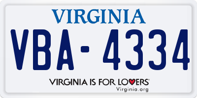 VA license plate VBA4334