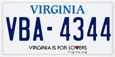 VA license plate VBA4344