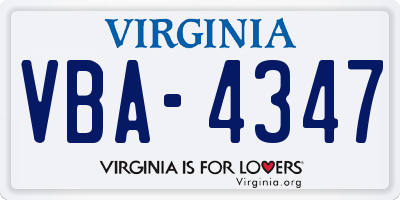 VA license plate VBA4347