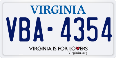 VA license plate VBA4354