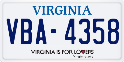 VA license plate VBA4358