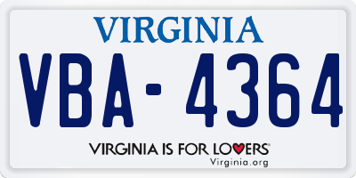 VA license plate VBA4364
