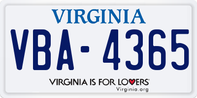 VA license plate VBA4365