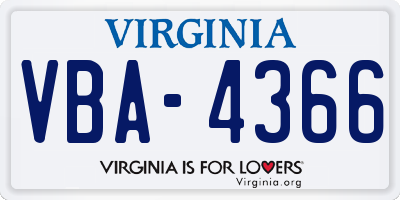 VA license plate VBA4366