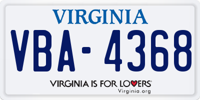 VA license plate VBA4368