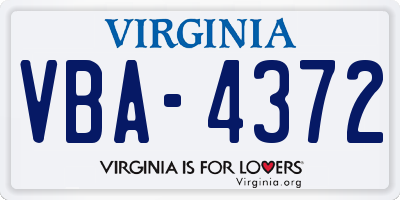 VA license plate VBA4372