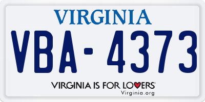 VA license plate VBA4373