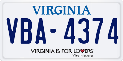 VA license plate VBA4374