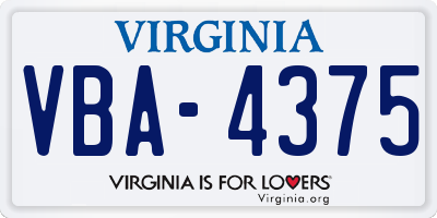 VA license plate VBA4375