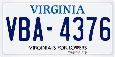 VA license plate VBA4376