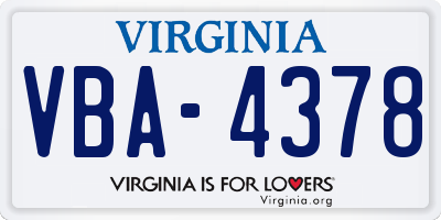 VA license plate VBA4378