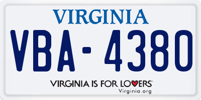 VA license plate VBA4380