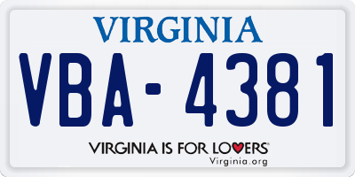 VA license plate VBA4381