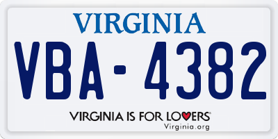 VA license plate VBA4382