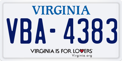 VA license plate VBA4383